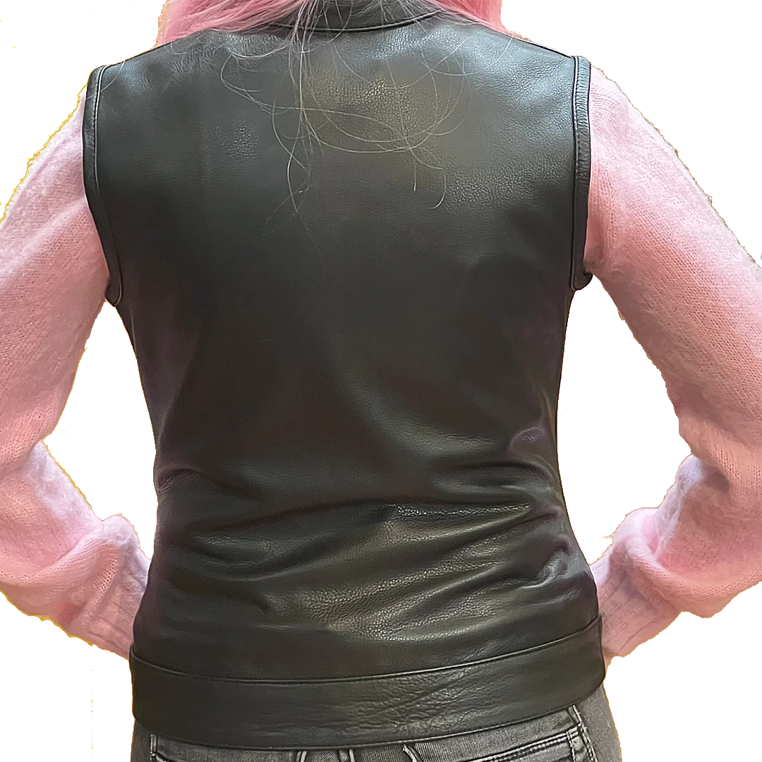 Ladies dot leather vest back view by Eagle Leahter