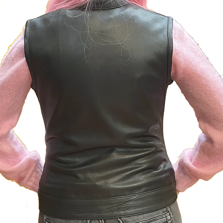 Ladies dot leather vest back view by Eagle Leahter