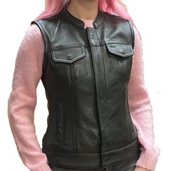 Ladies dot leather vest front view by eagle leather