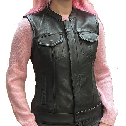 Ladies dot leather vest front view by eagle leather