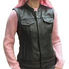 Ladies Dot Leather Club Vest: FEATURES:


Club style with banded collar, covered snaps and cropped center zipper
Two buttoned