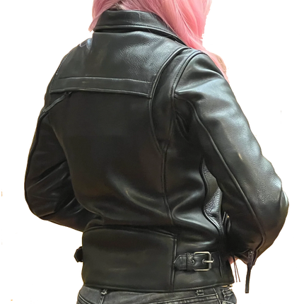 Ladies Night Rider Leather Motorcycle Jacket Back View by Eagle Leather