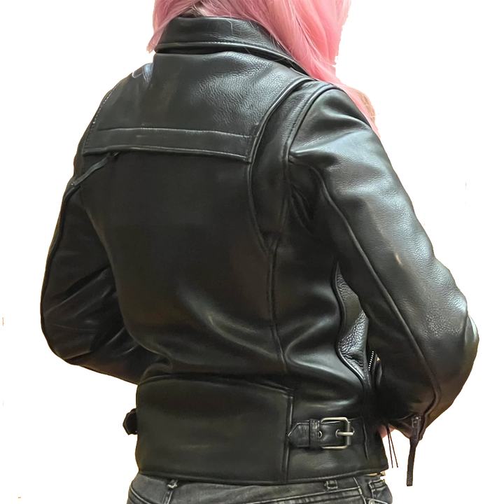 Ladies Night Rider Leather Motorcycle Jacket Back View by Eagle Leather