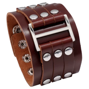 Punk Rivets Leather Wristband: Adjustable sizing fits 6