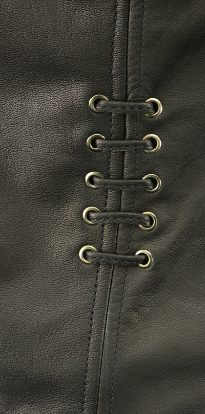 Ladies Covert Carry Vest: Features:

Made of Premium High-Grade Leather
Front Zipper Closure, Lacing Accents
Adjustable Side 