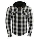 Men's Armored Flannel B/W: Men's Armored Flannel Motorcycle Riding ShirtDurable, lightweight black and white men's plaid flan