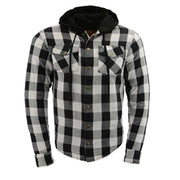 Men's Armored Flannel B/W: Men's Armored Flannel Motorcycle Riding ShirtDurable, lightweight black and white men's plaid flan