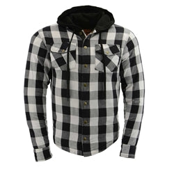 Men's Armored Flannel B/W: Men's Armored Flannel Motorcycle Riding ShirtDurable, lightweight black and white men's plaid flan