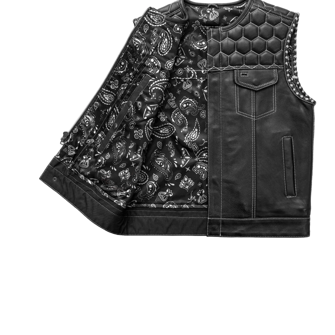 Men's Hornet Vest: Features:True to sizeClub style with roll-up collar, covered snaps and cropped center zipperHoney comb qui