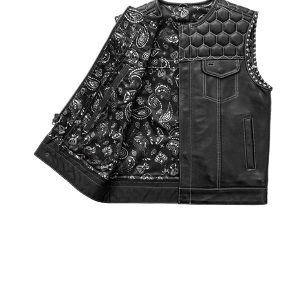 Men's Hornet Vest: Features:True to sizeClub style with roll-up collar, covered snaps and cropped center zipperHoney comb qui