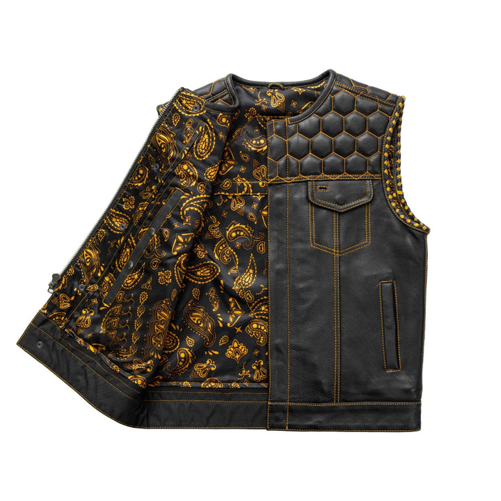Men's Hornet Vest gold paisley lining detail by Eagle Leather