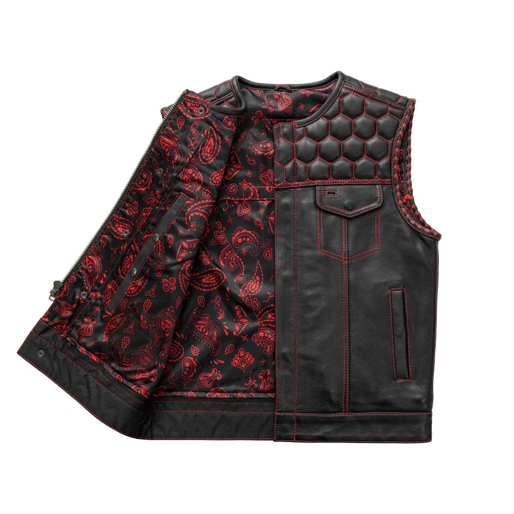 Men's Hornet Vest Interior lining red paisley detail by Eagle Leather