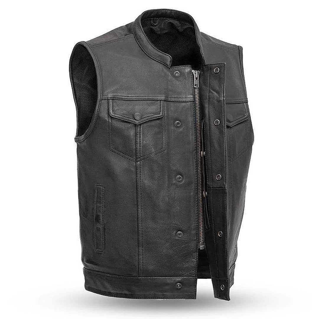 Men's Sharp Shooter Leather Vest-Front Details View by Eagle Leather