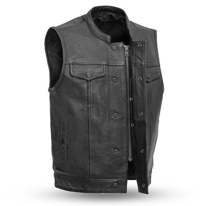 Men's Sharp Shooter Vest: Features:

Club style w/ covered snaps and cropped center zipper
Two buttoned chest pockets and two