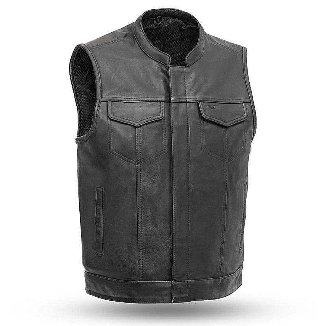 Men's Sharp Shooter Leather Vest Front View by Eagle Leather