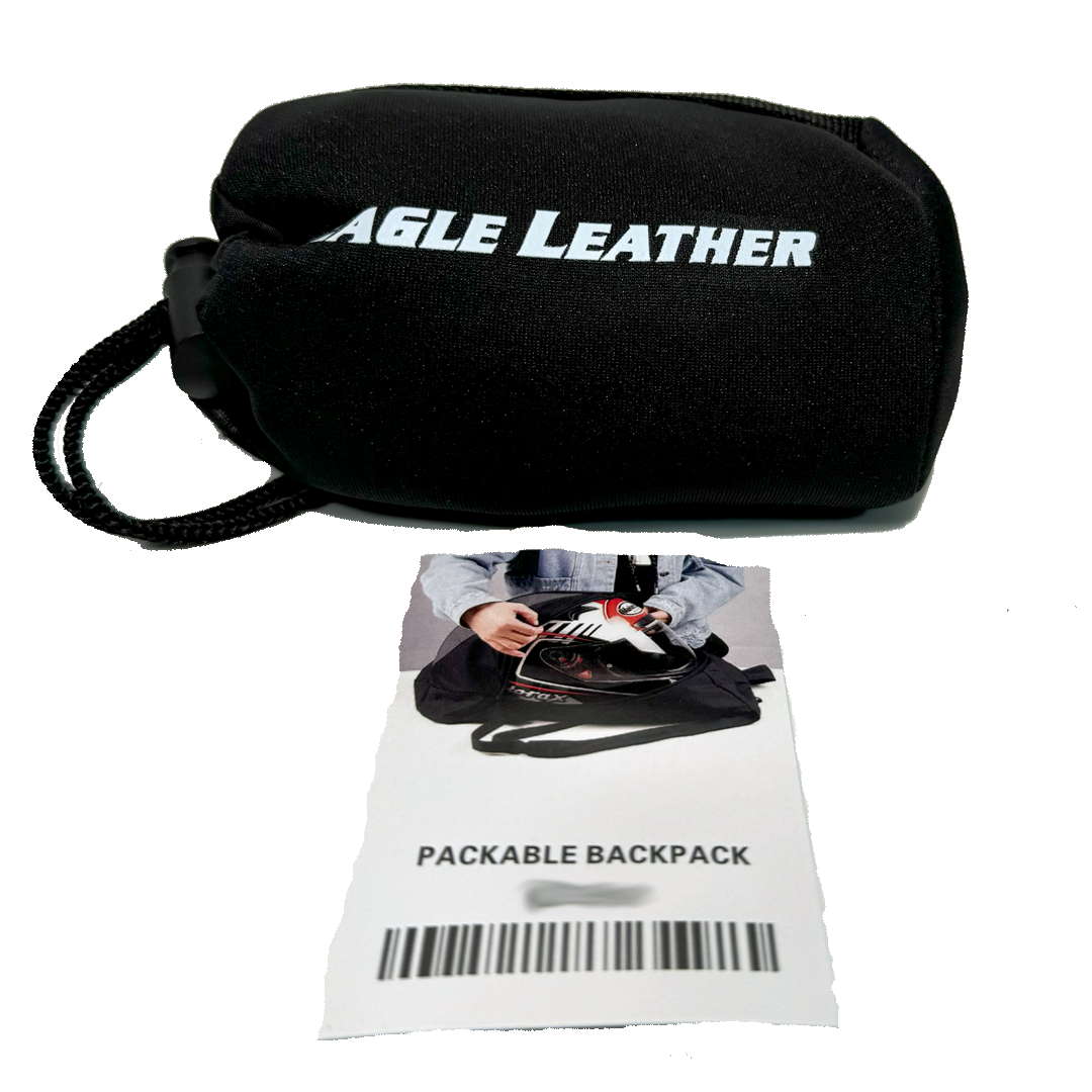 Eagle Leather Packable Backpack: A backpack large enough to fit a full face helmet that packs up to fit in your hand