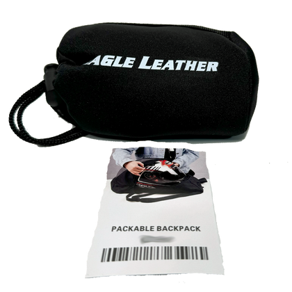 Eagle Leather Packable Backpack: A backpack large enough to fit a full face helmet that packs up to fit in your hand