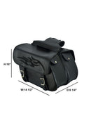 Premium Leather Saddlebags With Flames: Genuine naked cowhide leather
Dimensions: 14