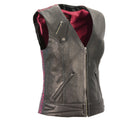 Ladies Front Zipper Vest Bk/Pp: Features:

Made from Premium Naked Goatskin
Leather Crimping Highlighting the Side
Snap Front
