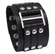 Punk Rivets Leather Wristband: Adjustable sizing fits 6