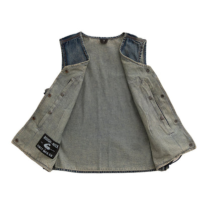 Ladies Tiff Blue Denim Vest: The Tiff is a women’s lightweight vest with V-neck made in our comfy Washed Denim