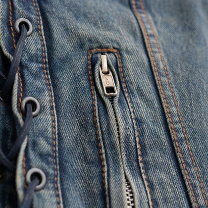 Ladies Tiff Blue Denim Vest: The Tiff is a women’s lightweight vest with V-neck made in our comfy Washed Denim