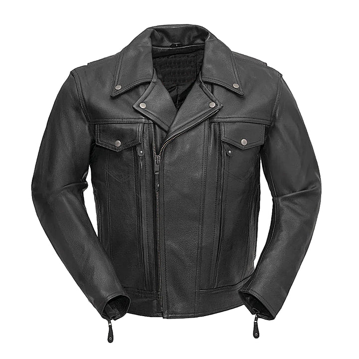 Tall Mastermind Leather Motorcycle Jacket Front View by Eagle Leather
