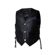 Kids black side-lace leather motorcycle vest