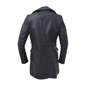 Long Lilly Leather Jacket: PRODUCT FEATURES:

Lambskin Leather
Double breasted trench coat
Two hand pockets with button close