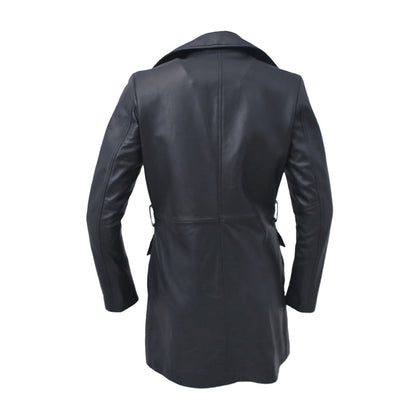 Long Lilly Leather Jacket: PRODUCT FEATURES:

Lambskin Leather
Double breasted trench coat
Two hand pockets with button close
