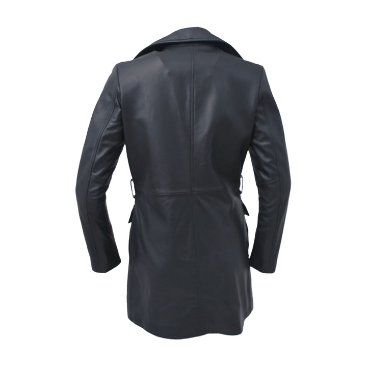 Long Lilly Leather Jacket: PRODUCT FEATURES:

Lambskin Leather
Double breasted trench coat
Two hand pockets with button close