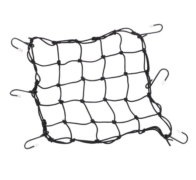 Stretch Cargo Net: This 13" x 13" multihook cargo net features metal hooks with rubber tips