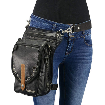 CC Thigh Bag W/Waist Belt Black and Brown 9.5 Inch x 6.5 Inch x 2