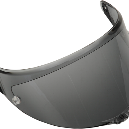 AGV Race 3 Shield in Dark Smoke, angled outer shield view