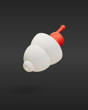 Alpine MotoSafe Sport 2026 earplug product view, white ear tip with red acoustic filter