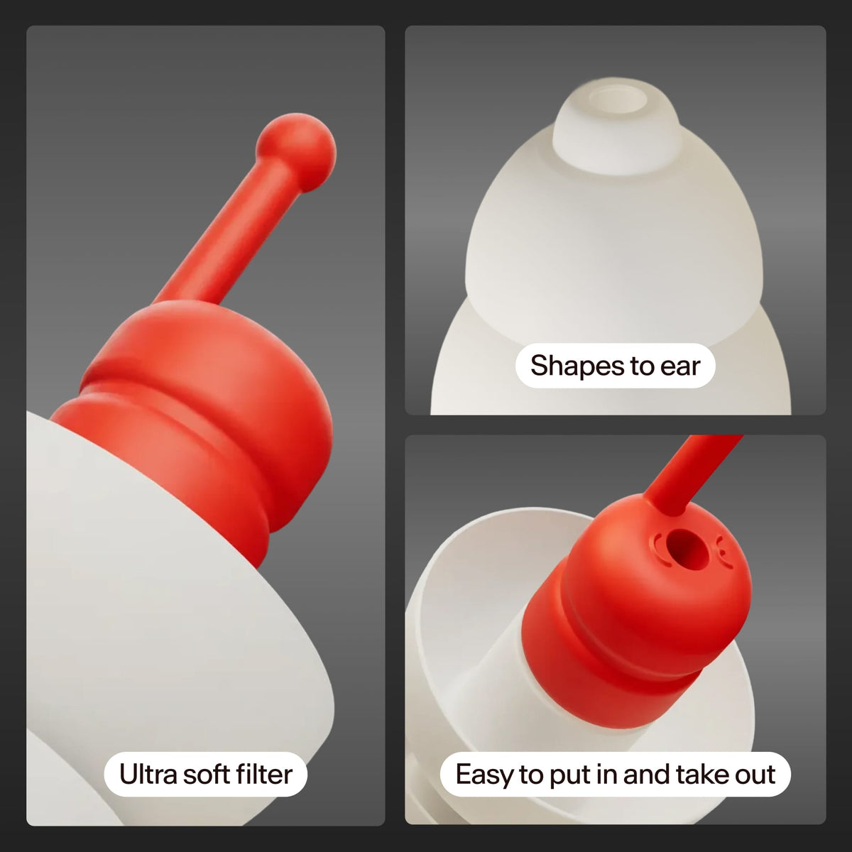 Alpine MotoSafe Sport earplug close-up showing soft filter and ergonomic shape