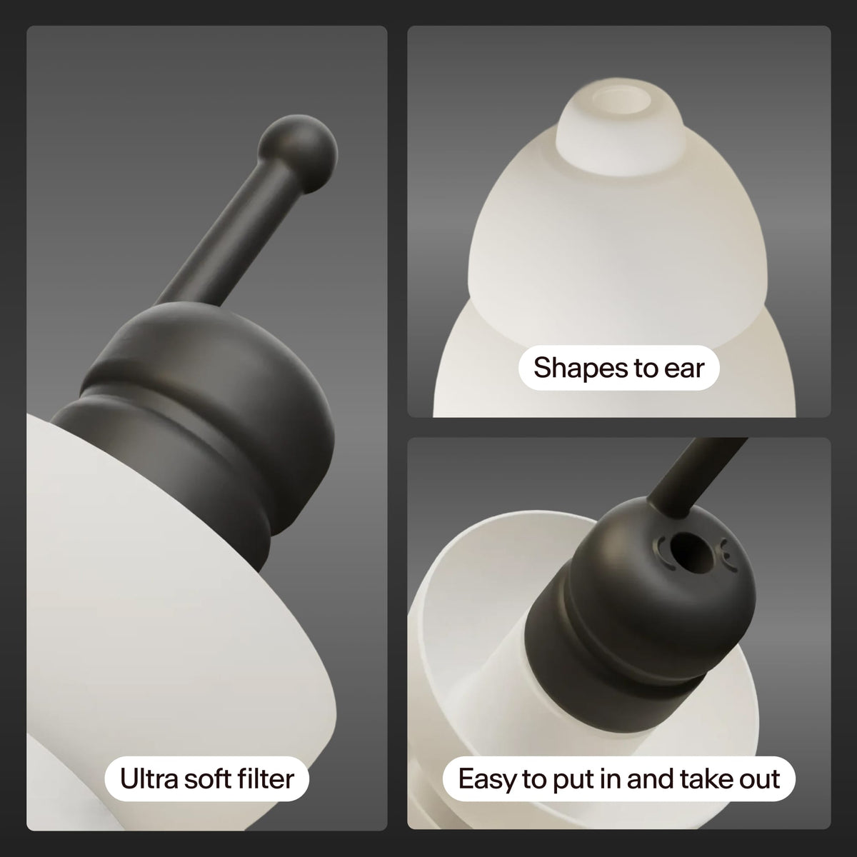 Alpine MotoSafe Tour earplug close-up showing soft filter and ergonomic shape