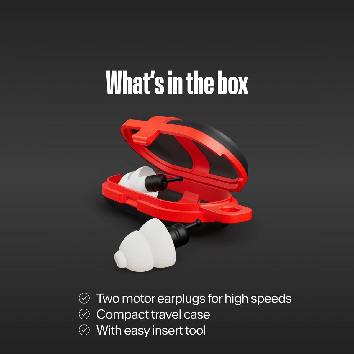 Alpine MotoSafe Tour 2026 package contents, reusable earplugs travel case and insertion tool
