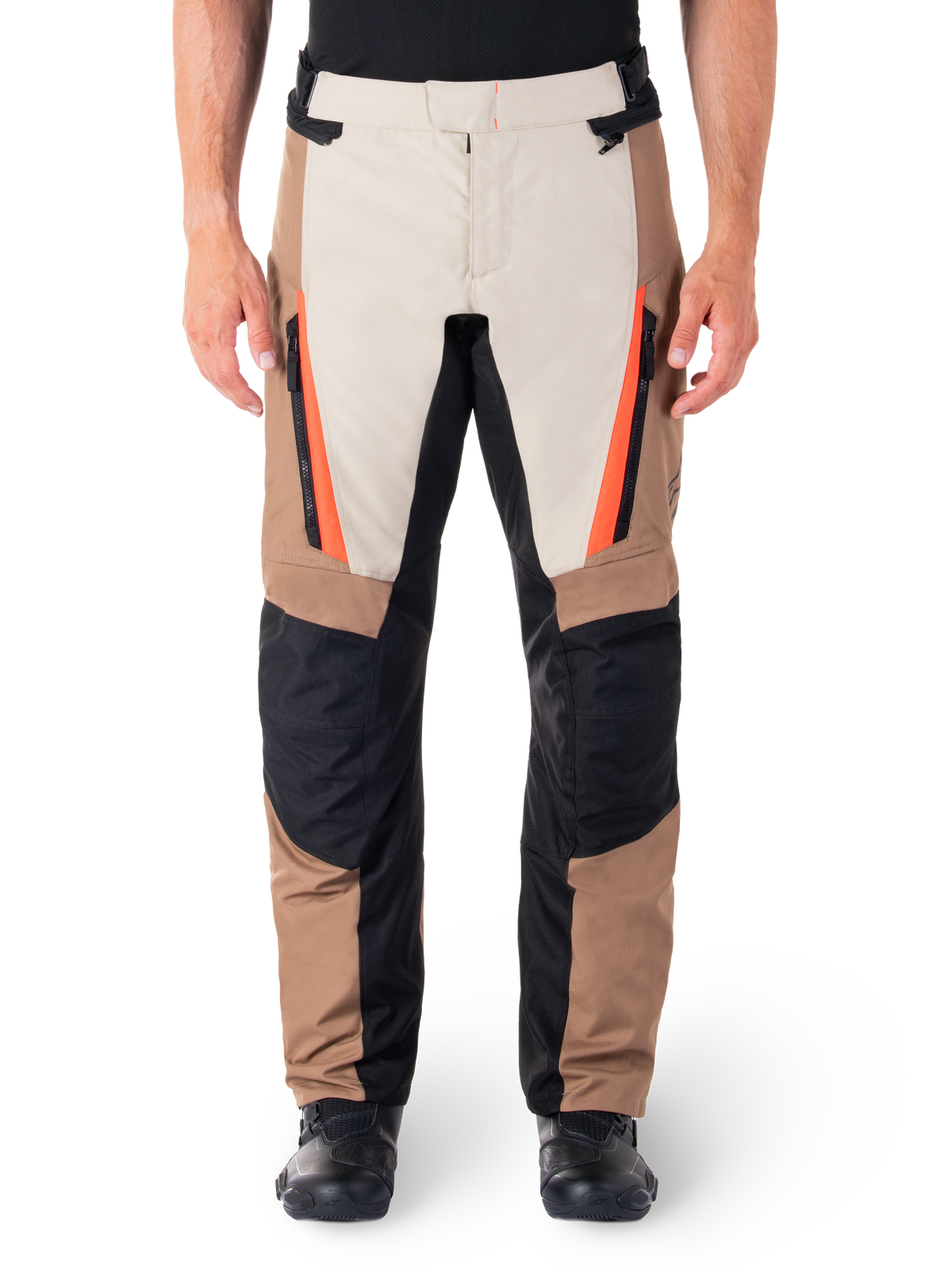 Alpinestars ST-1 Waterproof Pants, Khaki / Sand with Black and Red Fluo, front view