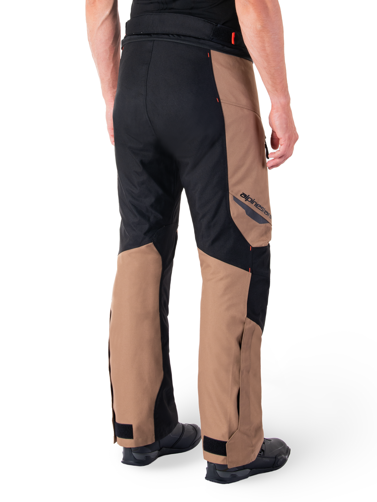 Alpinestars ST-1 Waterproof Pants, Khaki / Sand with Black and Red Fluo, rear three-quarter view