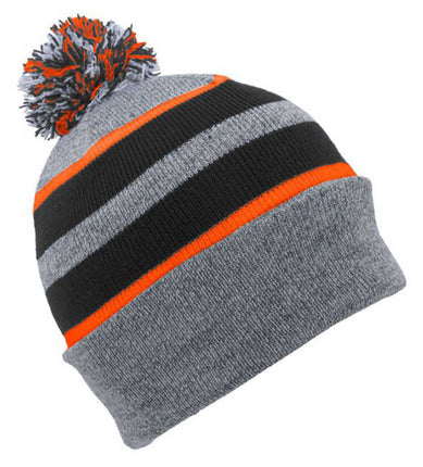 Pom Pom Beanie Orange / Gray