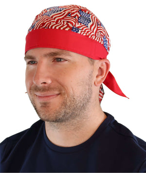 Classic Skull Cap US Flags Red Band: Sparkling Earth Skull Caps have a comfort fit sweatband built-in and ties in back so you
