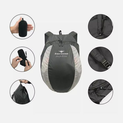 Eagle Leather Packable Backpack: A backpack large enough to fit a full face helmet that packs up to fit in your hand
