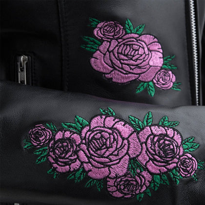 Women's Bloom Leather Jacket: Love a tough looking jacket with a little flair? This soft sheepskin jacket is tough enough for