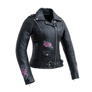 Women's Bloom Leather Jacket: Love a tough looking jacket with a little flair? This soft sheepskin jacket is tough enough for