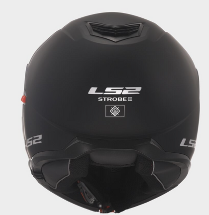 LS2 Strobe II matte black modular helmet, rear view