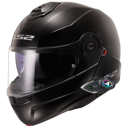 Bluetooth Modular Helmet in matte black with installed Y80 headset, left front view