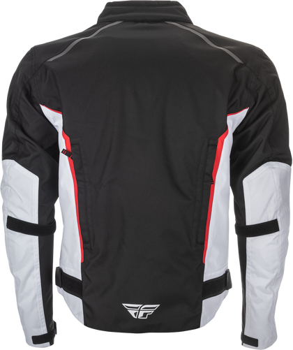 FLY Launch Jacket: High abrasion fabric in critical wear areas
Arm volume adjusters secure armor and provide optimum fit
Hook