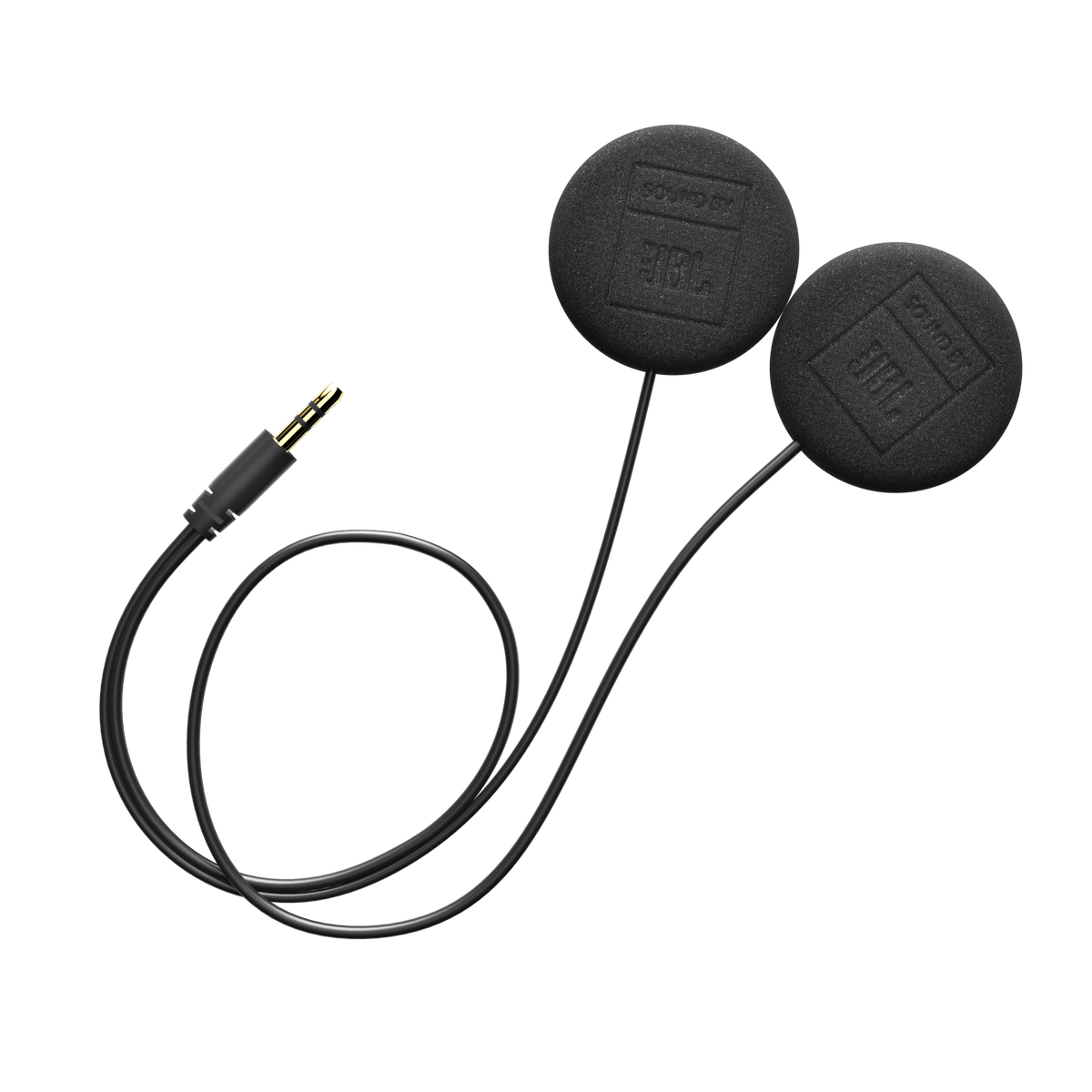 Cardo JBL 45mm speakers in black, speaker pair and audio connector