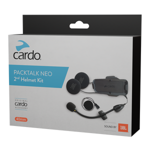 Cardo Packtalk Neo second helmet kit with JBL speakers, microphones, and mounting hardware